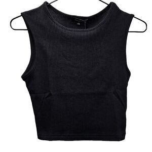 AREA STARS NWT BLACK CROPPED WAFFLE TANK TOP POLY COTTON BLEND SIZE X-SMALL